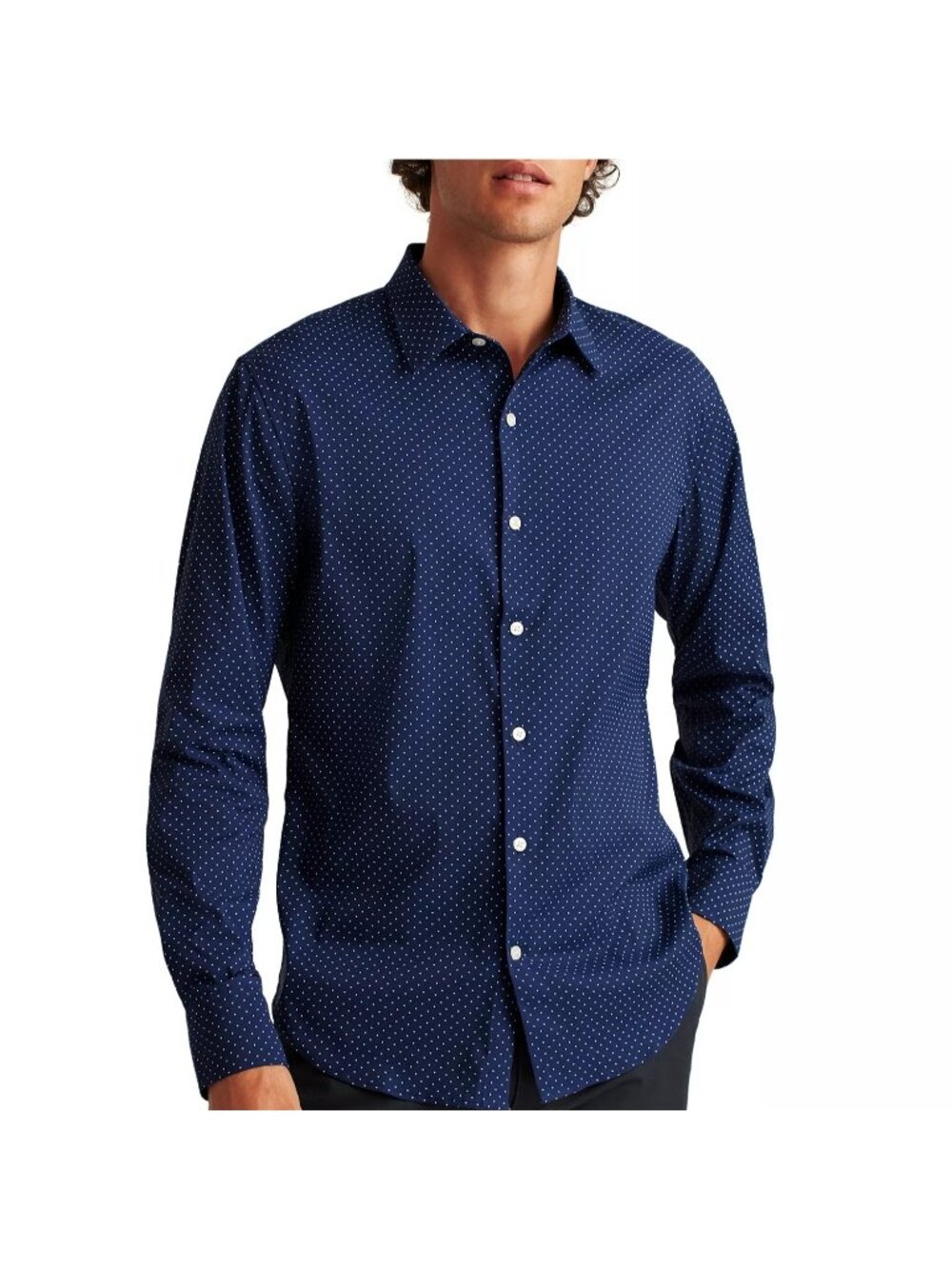 Bonobos Size XXL Navy Polka Dot Print Slim Fit Long Sleeve Button-Up Tech Shirt